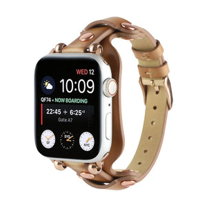 Bracciale in pelle per Apple Watch, polsino largo con fibbia ad ardiglione, design moderno con borchie in acciaio, modello Riveira
