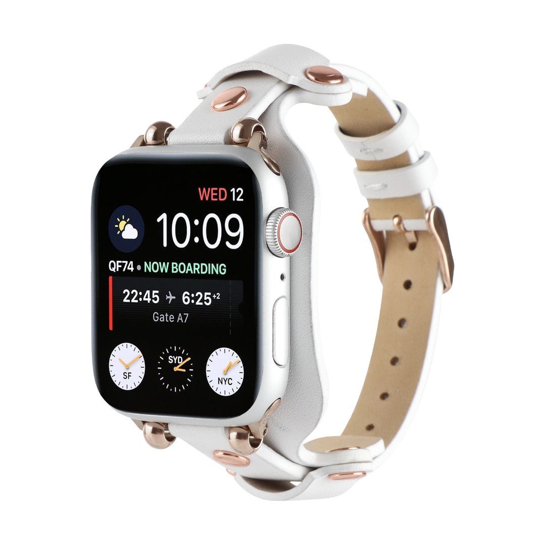 Pulseira tipo algema para Apple Watch com rebites, fivela de espigão, design moderno, modelo Riveira