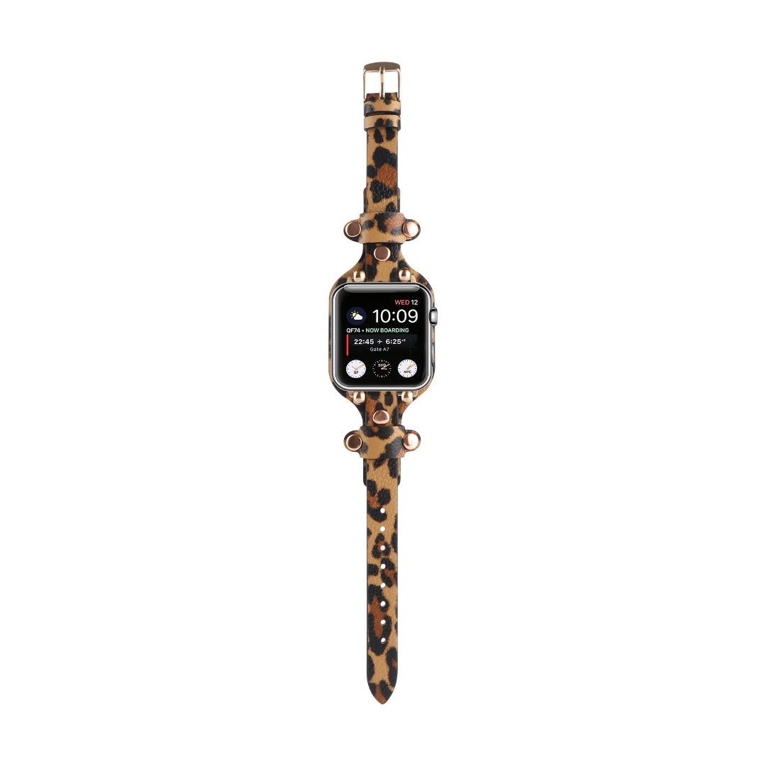 Pulseira tipo algema para Apple Watch com rebites, fivela de espigão, design moderno, modelo Riveira