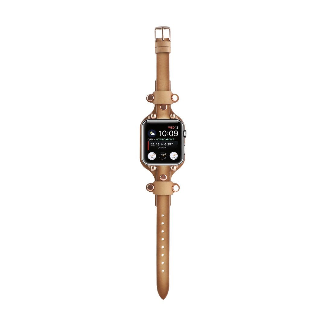 Pulseira tipo algema para Apple Watch com rebites, fivela de espigão, design moderno, modelo Riveira