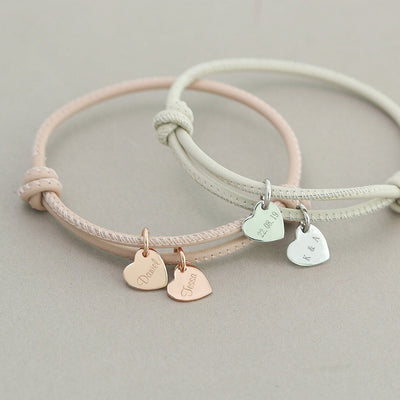 Personalisierbares Kordelarmband mit Herz-Charm aus Edelstahl, Modell Malove