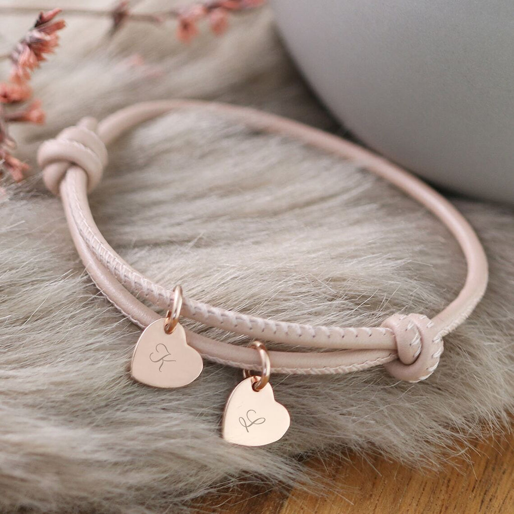 Leather bracelet with customizable heart charm, stainless steel, defined love, Malove model