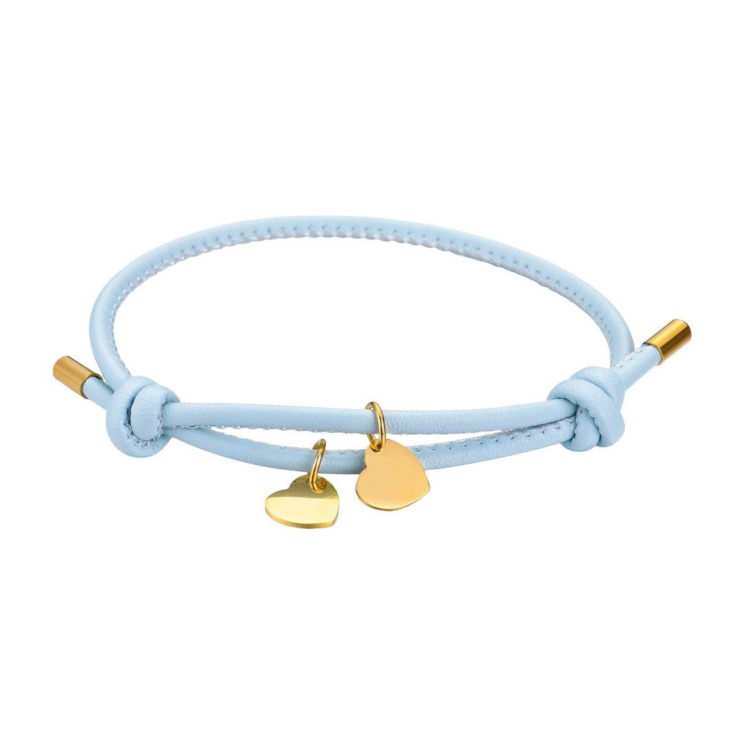 Leather bracelet with customizable heart charm, stainless steel, defined love, Malove model