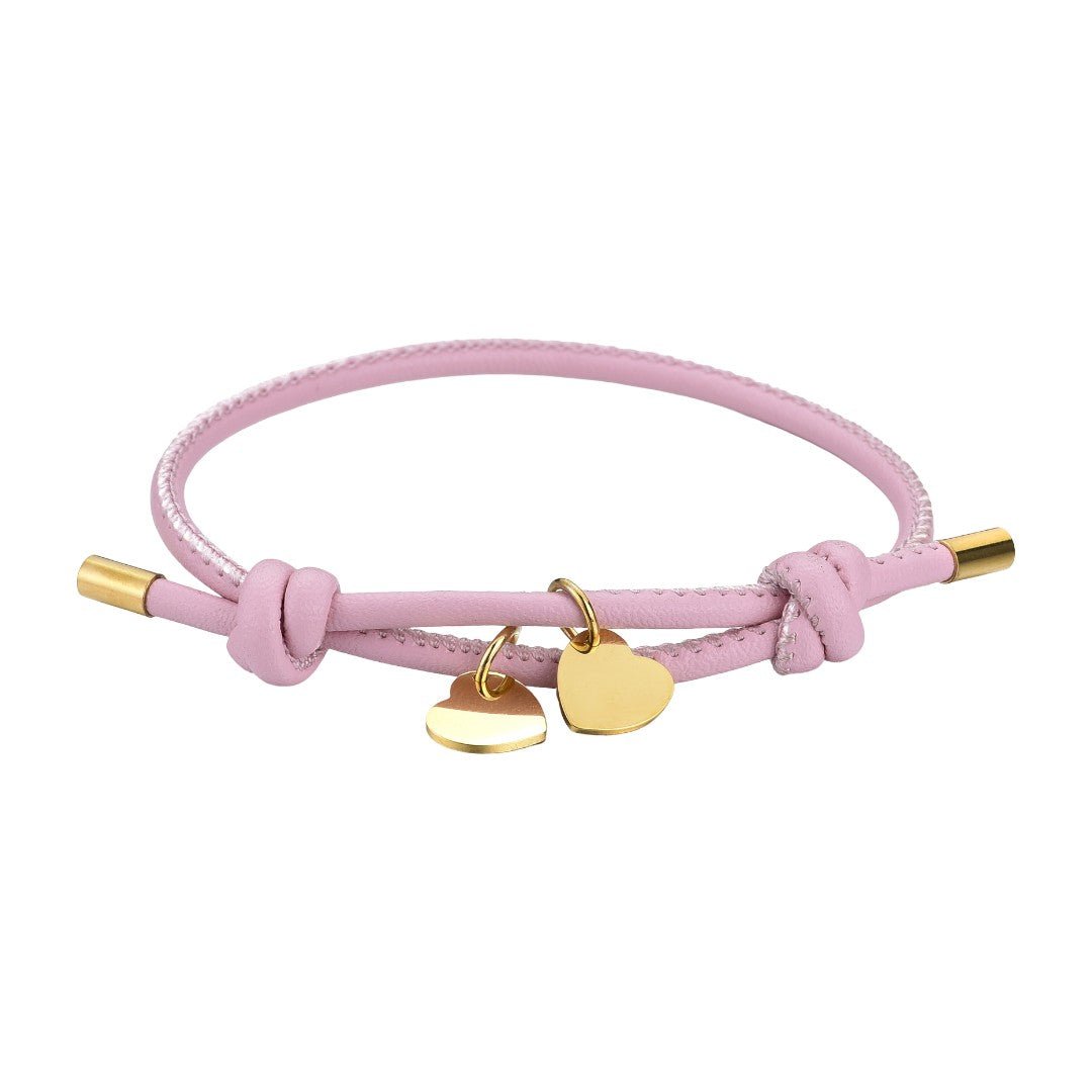 Leather bracelet with customizable heart charm, stainless steel, defined love, Malove model