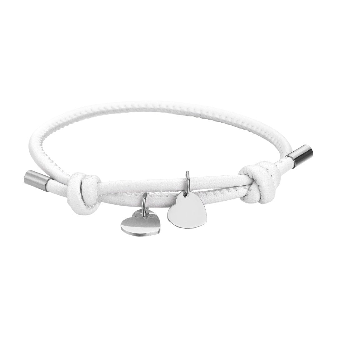Personalisierbares Kordelarmband mit Herz-Charm aus Edelstahl, Modell Malove