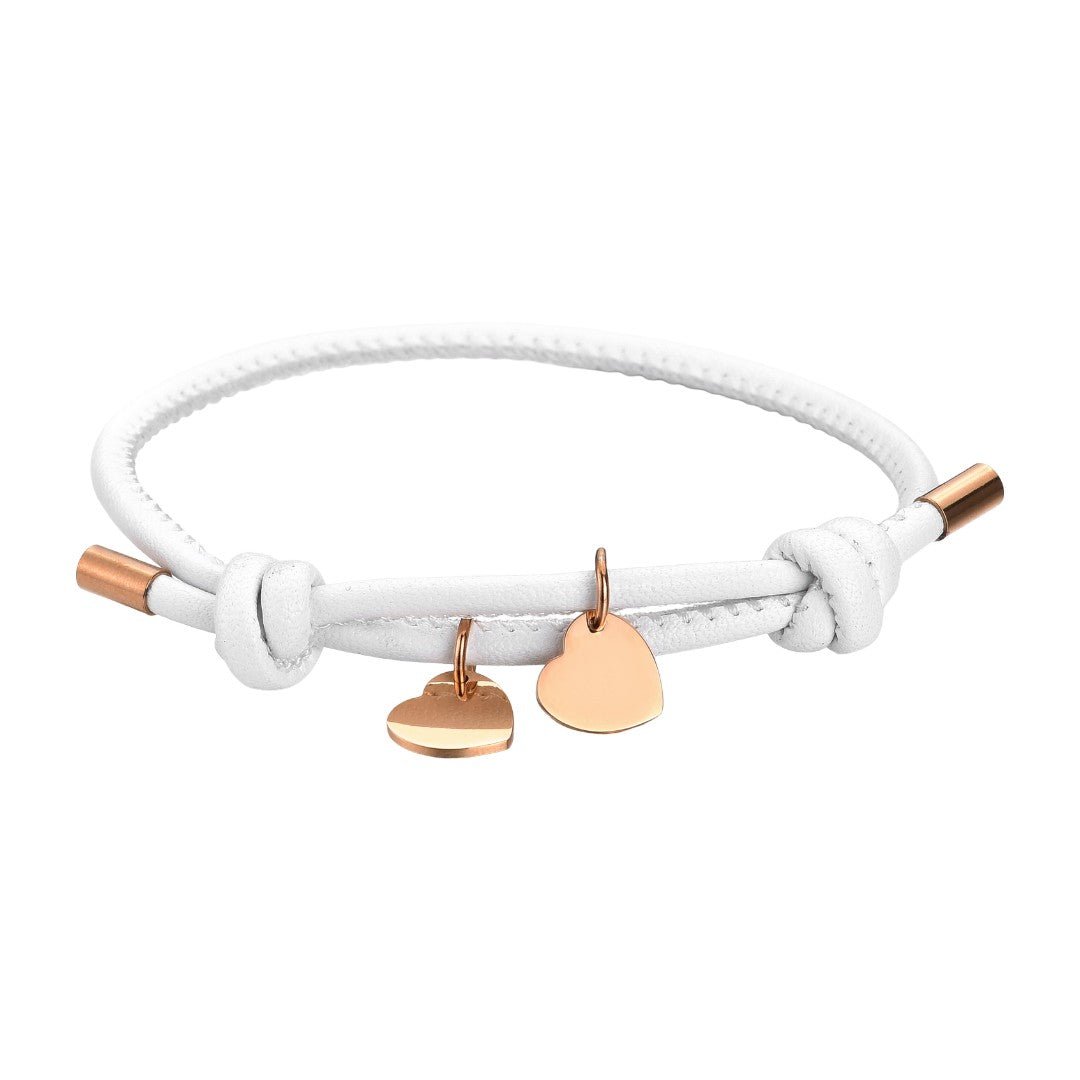 Leather bracelet with customizable heart charm, stainless steel, defined love, Malove model