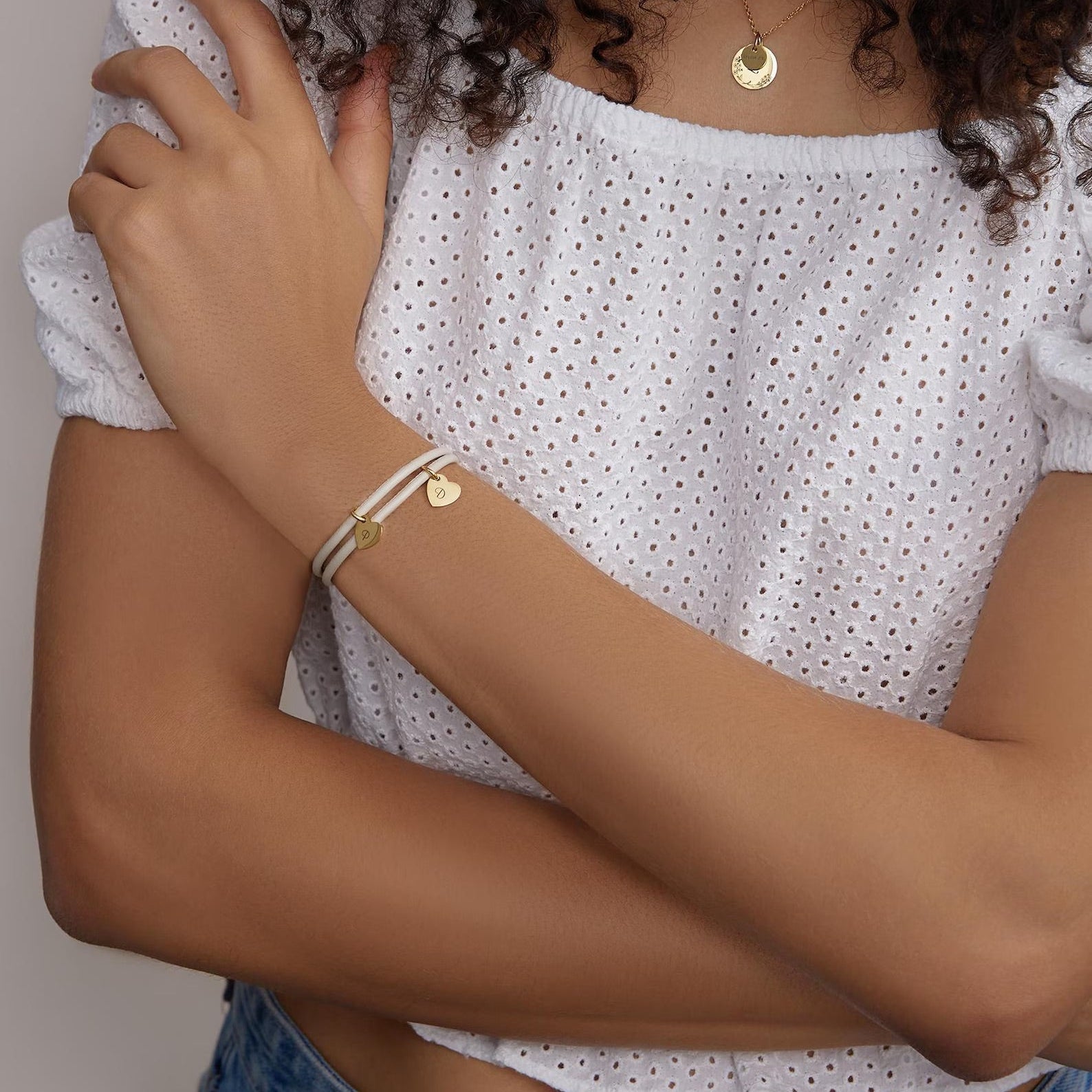 Leather bracelet with customizable heart charm, stainless steel, defined love, Malove model