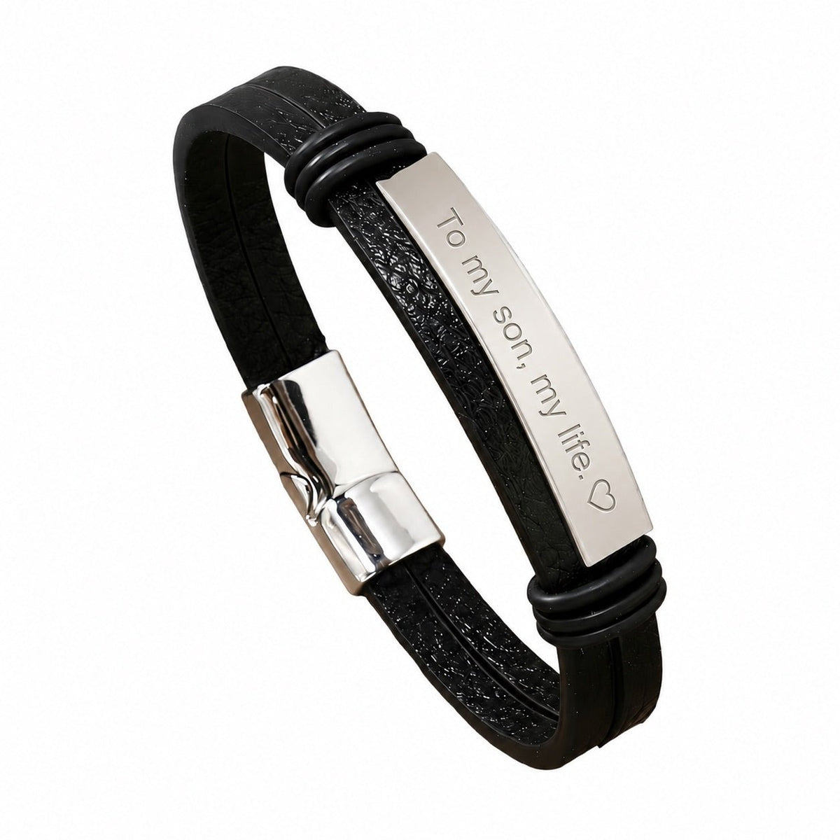 Men's Leather and Metal Bracelet, Custom Engravable Plate, Practical Magnetic Clasp, Men's Fashion Accessory, Unique Gift, Kanz model