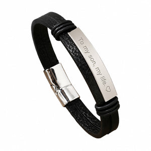 Men's Leather and Metal Bracelet, Custom Engravable Plate, Practical Magnetic Clasp, Men's Fashion Accessory, Unique Gift, Kanz model