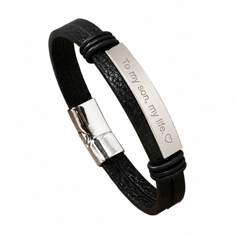 Men's Leather and Metal Bracelet, Custom Engravable Plate, Practical Magnetic Clasp, Men's Fashion Accessory, Unique Gift, Kanz model