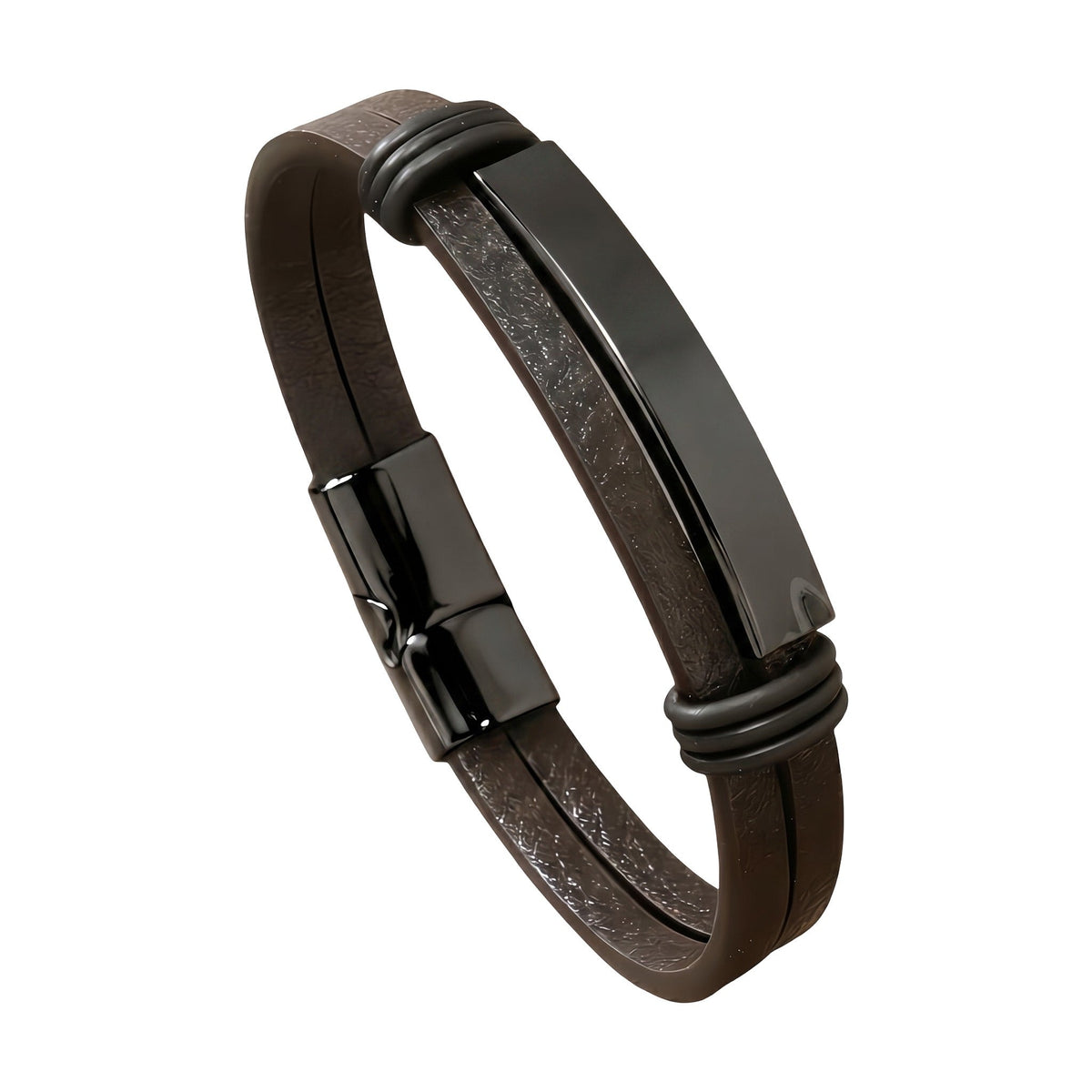 Men's Leather and Metal Bracelet, Custom Engravable Plate, Practical Magnetic Clasp, Men's Fashion Accessory, Unique Gift, Kanz model