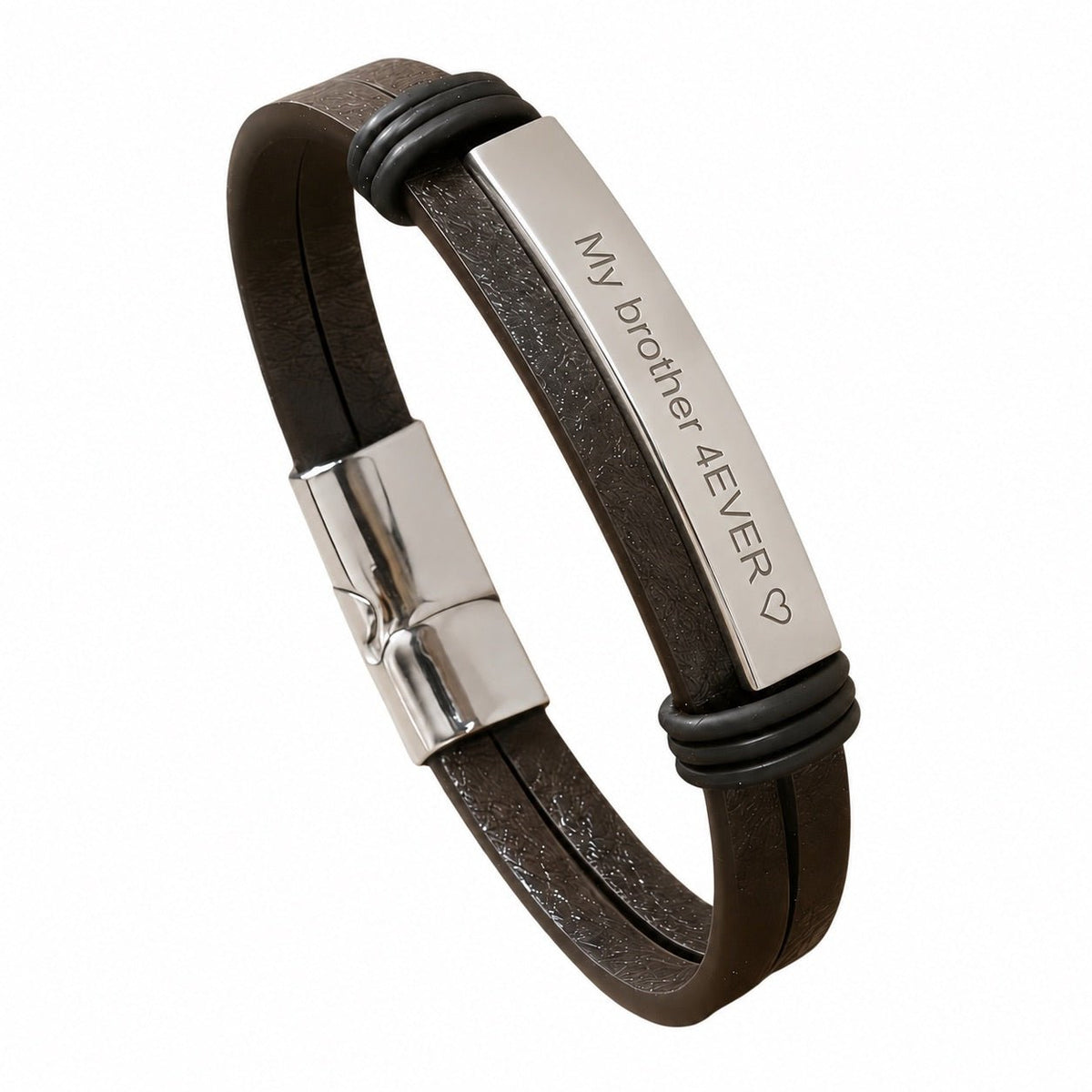 Men's Leather and Metal Bracelet, Custom Engravable Plate, Practical Magnetic Clasp, Men's Fashion Accessory, Unique Gift, Kanz model