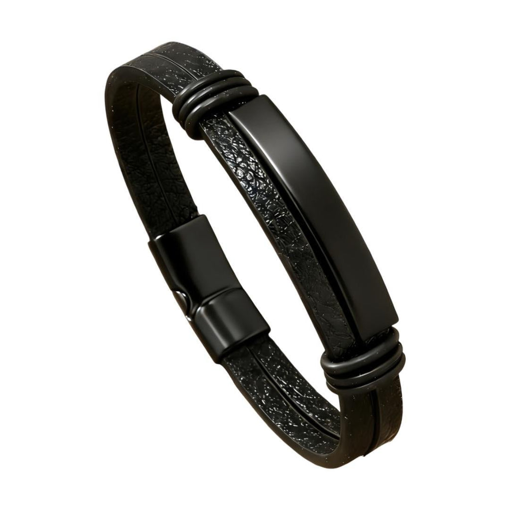 Men's Leather and Metal Bracelet, Custom Engravable Plate, Practical Magnetic Clasp, Men's Fashion Accessory, Unique Gift, Kanz model