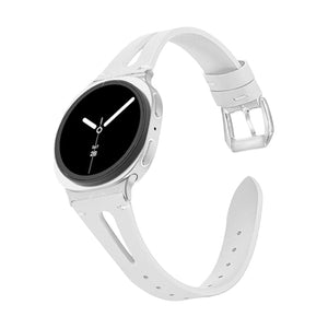 Bracelet en cuir souple blanc pour Galaxy Watch 8 et Ultra 47mm avec fermeture boucle classique.