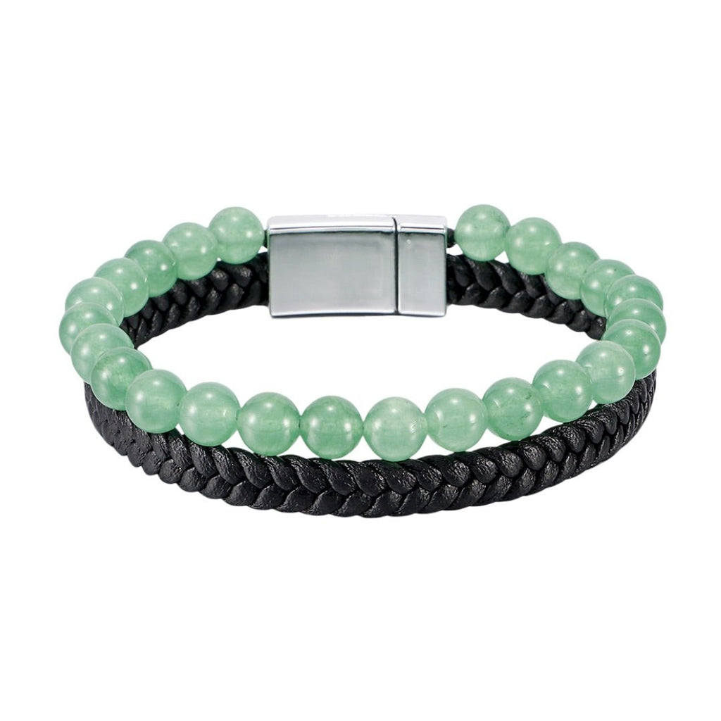 Bracelet cuir tressé et pierres naturelles, fermoir magnétique en acier, style masculin chic et élégant, modèle Ancourt image