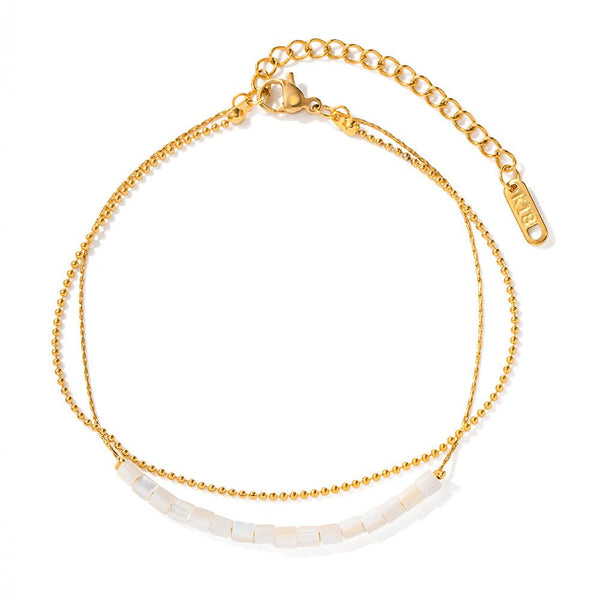 Bracelet De Cheville Edary à Double Perle Porte-Bonheur - Bijou Bohème Pour Femmes Et Filles - Or Et Argent