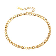 Bracelet de cheville en acier inoxydable or, maille cubaine avec chaîne réglable.