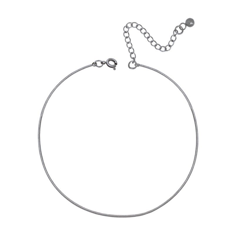 Bracelet de cheville en acier inoxydable argenté, fine maille serpent, chaîne ajustable.
