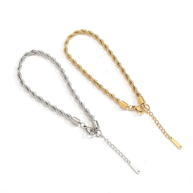 Bracelets de cheville torsadés en acier inoxydable, finitions or et argent, chaînes réglables.