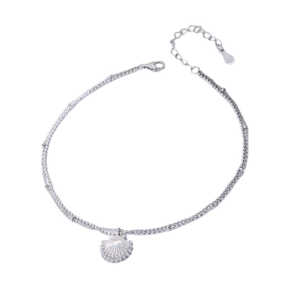 Bracelet de cheville en argent sterling avec pendentif coquillage, chaîne fine ajustable.