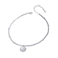Bracelet de cheville en argent sterling avec pendentif coquillage, chaîne fine ajustable.