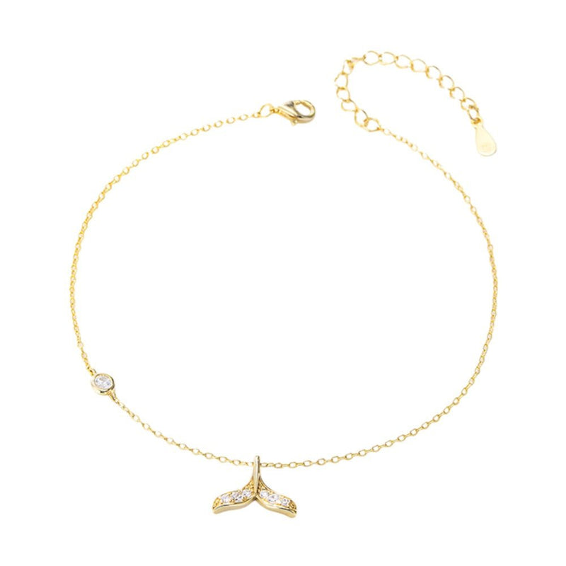 Bracelet de cheville en argent sterling avec pendentif queue de sirène délicat et chaîne fine ajustable.