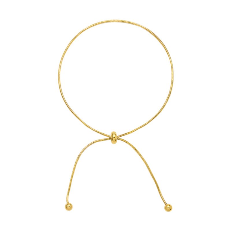 Bracelet de cheville coulissant en titane doré avec embouts ronds brillants.