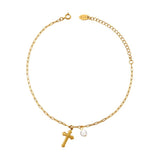 Bracelet de cheville, en titane, croix chrétienne, pour femme, modèle Barènne - La Boutique du Bracelet