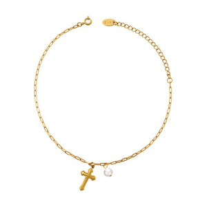 Bracelet de cheville, en titane, croix chrétienne, pour femme, modèle Barènne - La Boutique du Bracelet