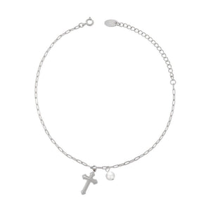 Bracelet de cheville, en titane, croix chrétienne, pour femme, modèle Barènne - La Boutique du Bracelet