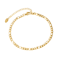 Bracelet de cheville en titane doré avec maille figaro et fermoir ajustable.