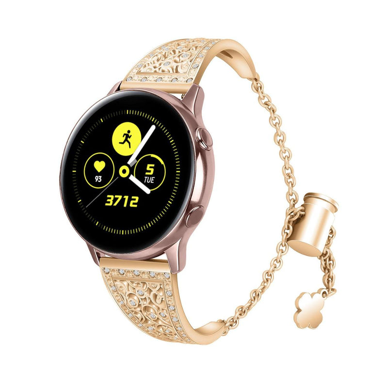 Pulseira para smartwatch 20mm, aço inoxidável brilhante, design floral vazado, fecho de corrente, para mulher, modelo Vinie