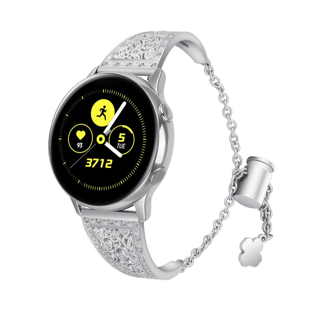 Pulseira para smartwatch 20mm, aço inoxidável brilhante, design floral vazado, fecho de corrente, para mulher, modelo Vinie