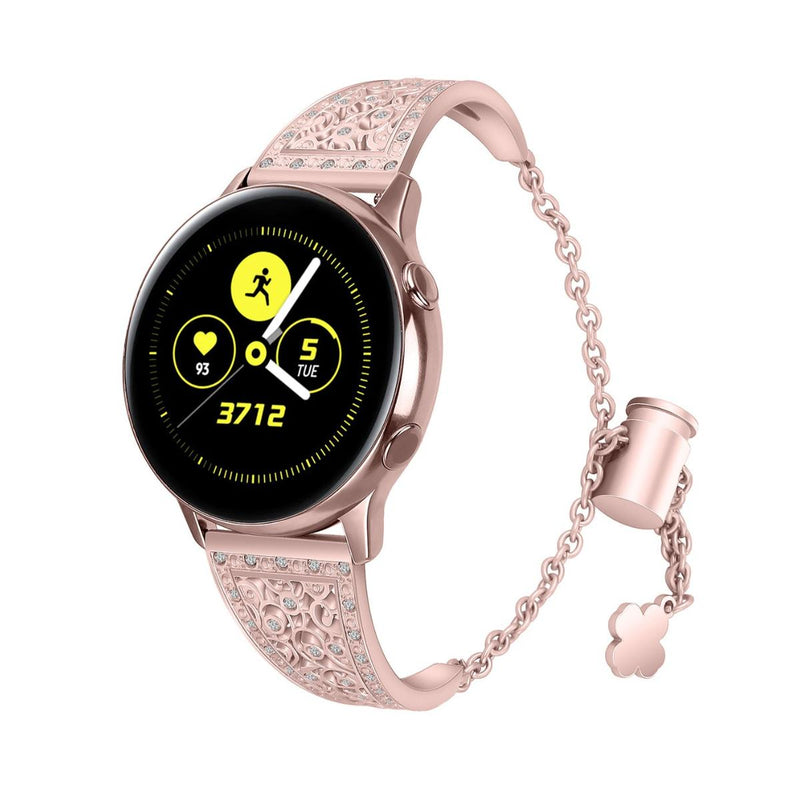 Pulseira para smartwatch 20mm, aço inoxidável brilhante, design floral vazado, fecho de corrente, para mulher, modelo Vinie