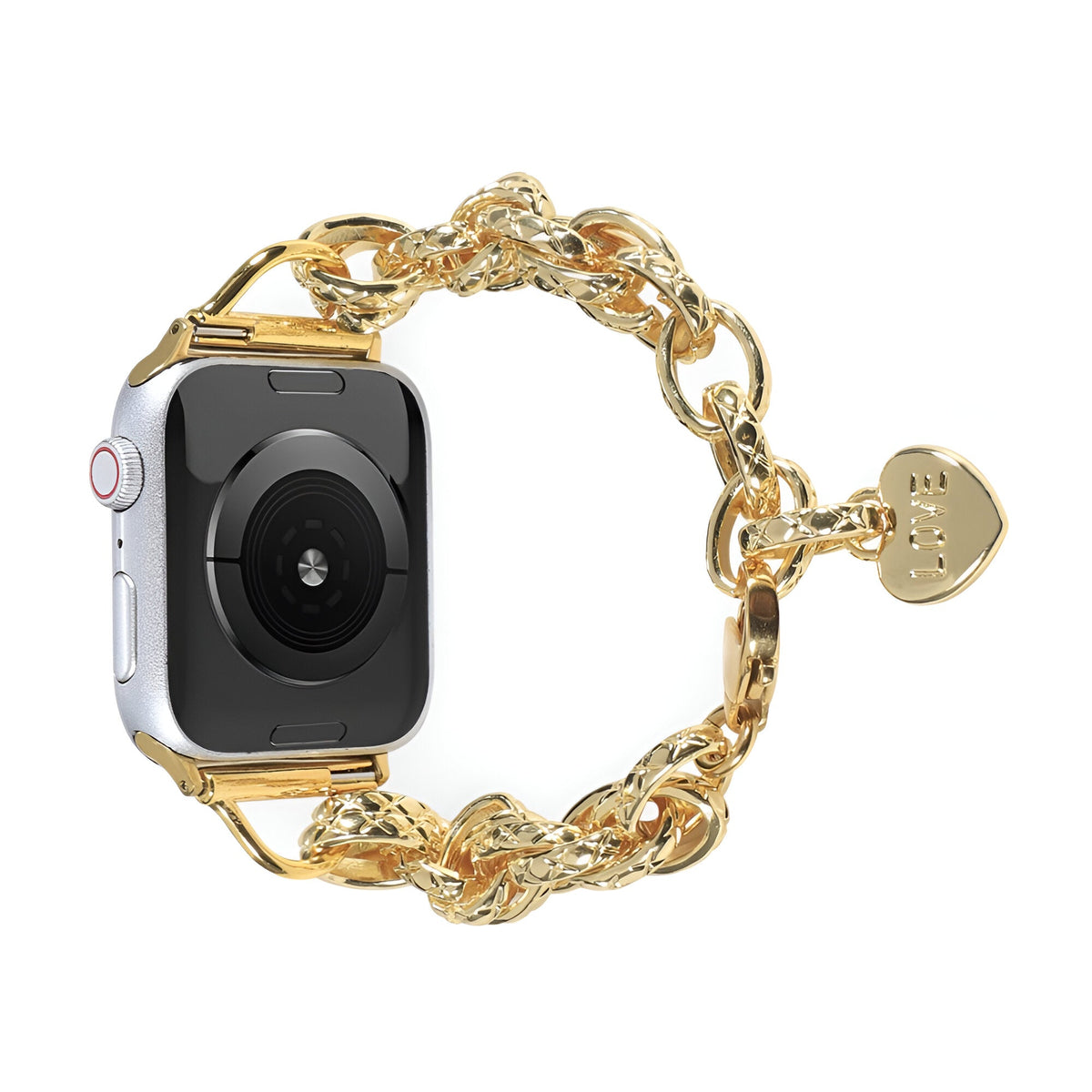 Bracelet chaîne doré avec pendentifs cœurs pour Apple Watch, modèle Donatia, taille 38-42 mm.
