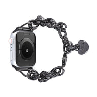 Bracelet chaîne noir brillant avec pendentif cœur pour Apple Watch, modèle Donatia.