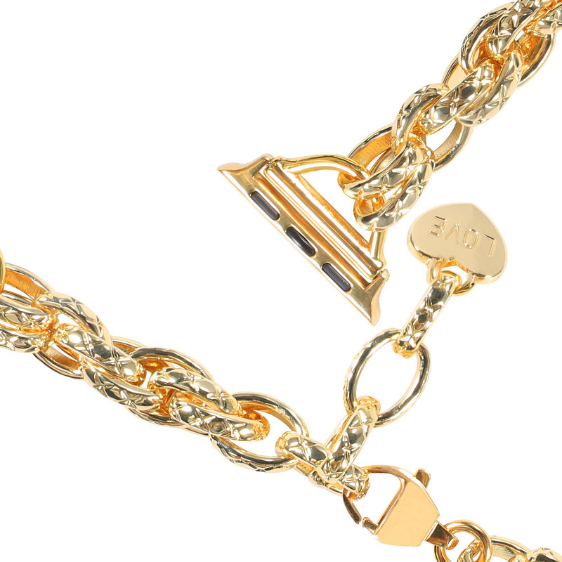 Bracelet chaîne doré pour Apple Watch avec pendentif cœur et fermoir élégant.