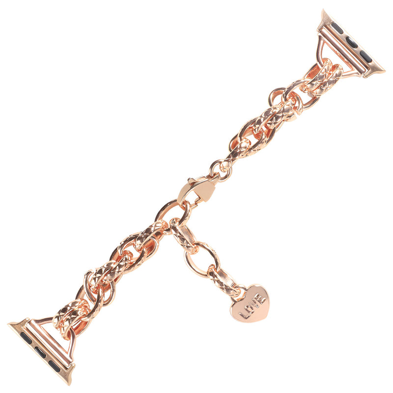 Bracelet Apple Watch chaîne fine en or rosé avec pendentif cœur gravé Donatia.