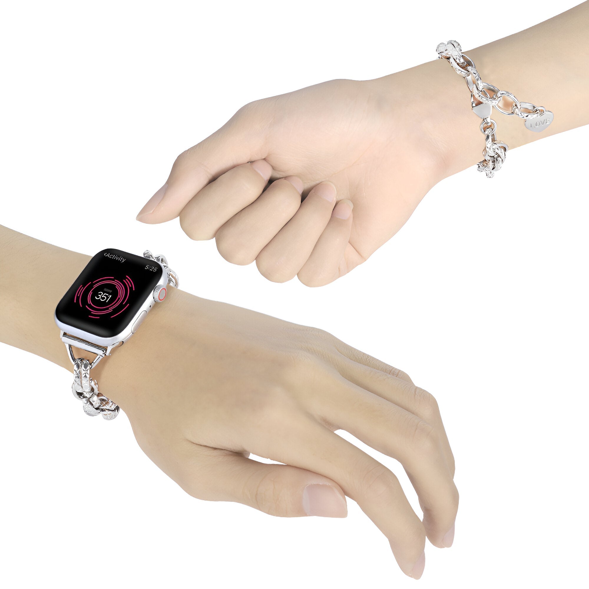 Bracelet de montre connectée, Apple Watch, à chaîne et cœur, pour femme, modèle Donatia - La Boutique du Bracelet