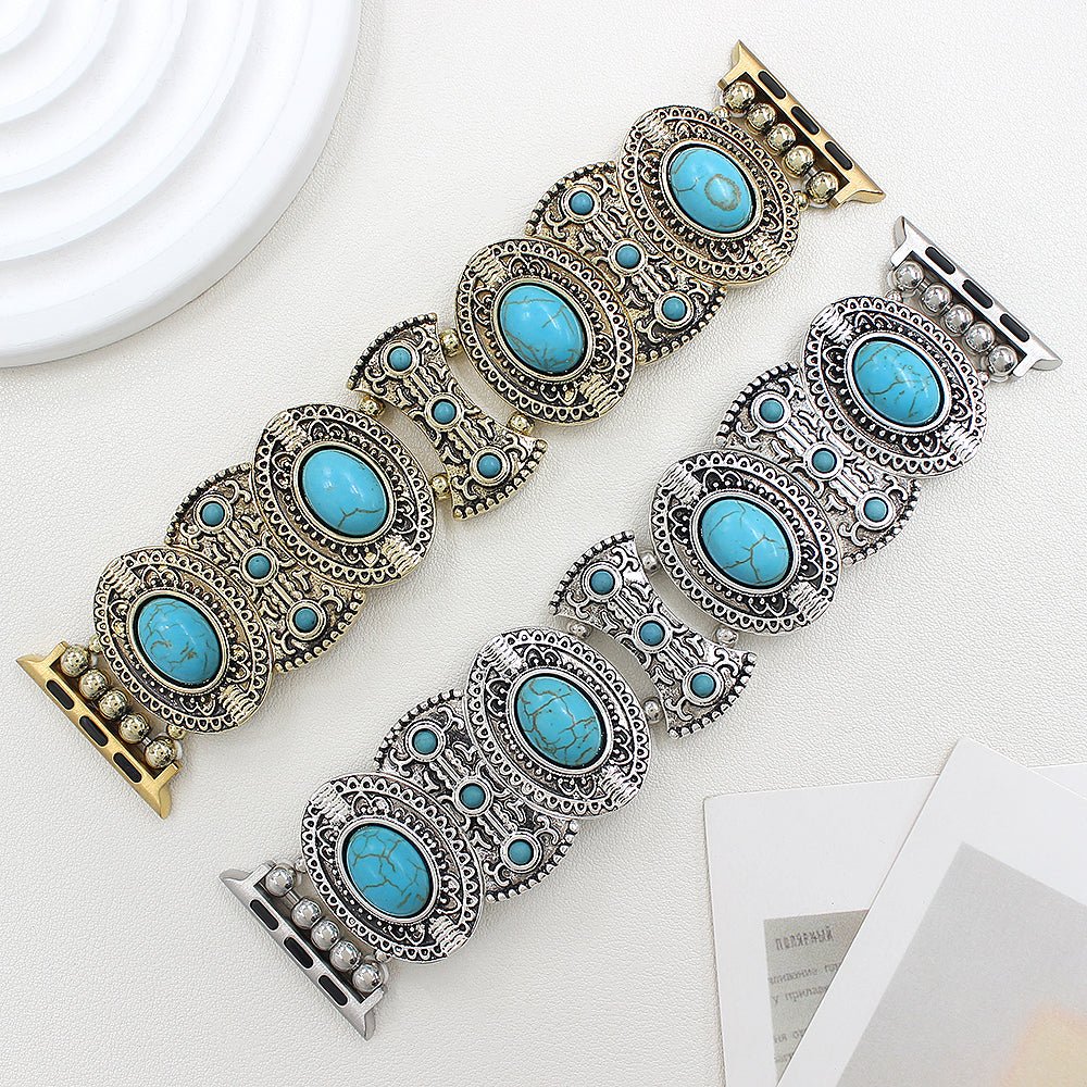 Bracelet de montre connectée, Apple Watch, à l'aspect celtique, orné de turquoises, pour femme, modèle Séraphine - La Boutique du Bracelet