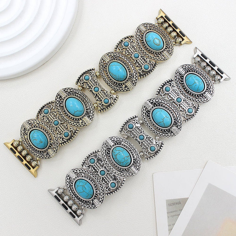 Bracelet de montre connectée, Apple Watch, à l'aspect celtique, orné de turquoises, pour femme, modèle Séraphine - La Boutique du Bracelet