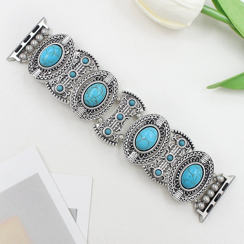 Bracelet de montre connectée, Apple Watch, à l'aspect celtique, orné de turquoises, pour femme, modèle Séraphine - La Boutique du Bracelet