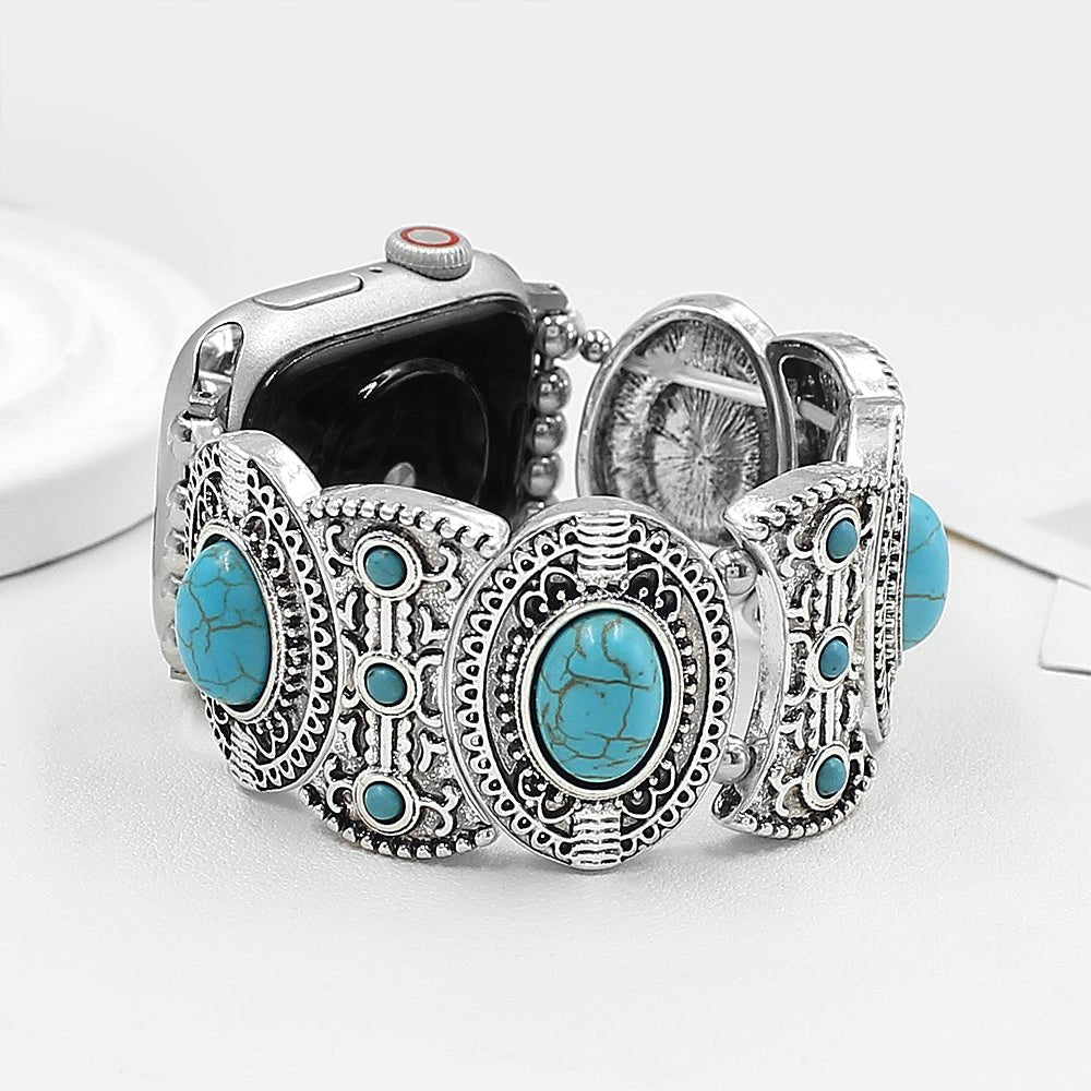 Bracelet de montre connectée, Apple Watch, à l'aspect celtique, orné de turquoises, pour femme, modèle Séraphine - La Boutique du Bracelet