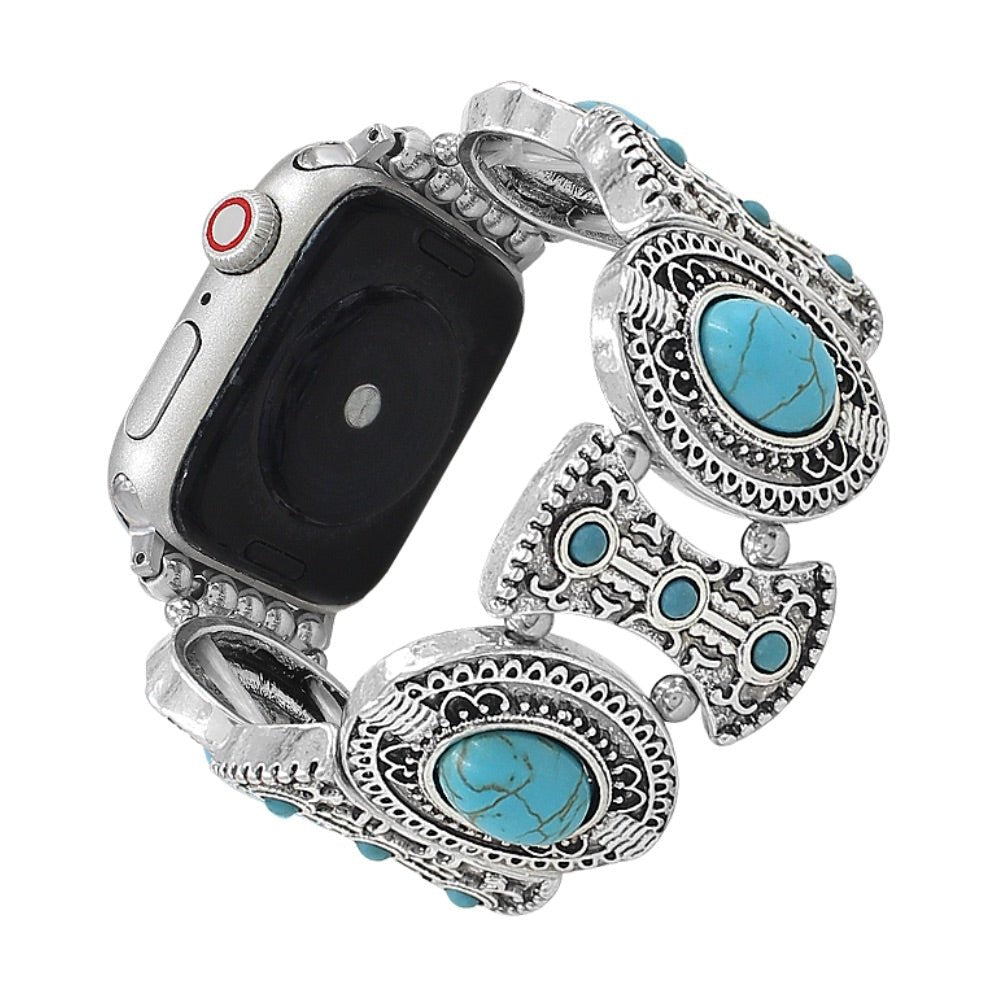 Bracelet de montre connectée, Apple Watch, à l'aspect celtique, orné de turquoises, pour femme, modèle Séraphine - La Boutique du Bracelet