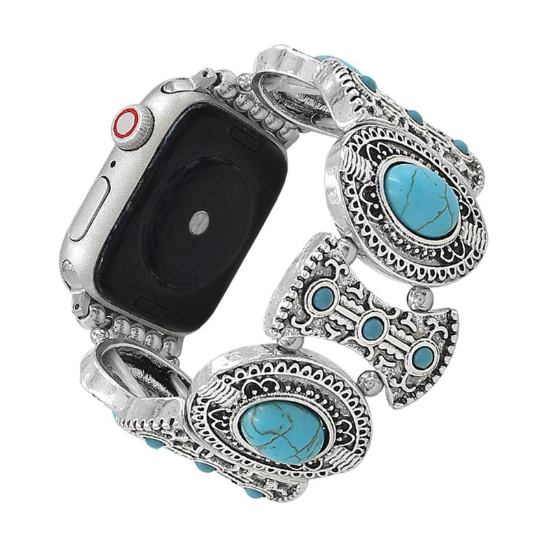 Bracelet de montre connectée, Apple Watch, à l'aspect celtique, orné de turquoises, pour femme, modèle Séraphine - La Boutique du Bracelet