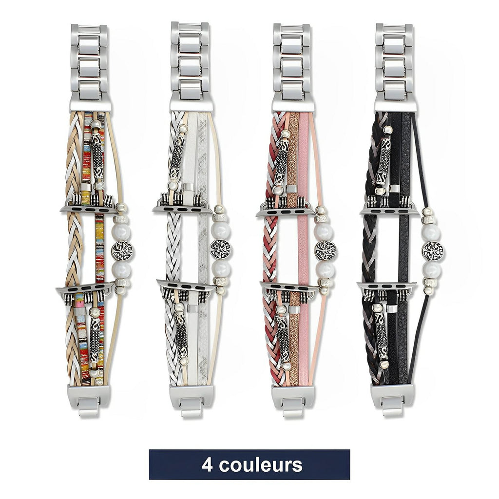 Bracelets pour Apple Watch modèle Ténecia avec charme arbre de vie, en blanc, noir, rose et multicolore, style élégant et.