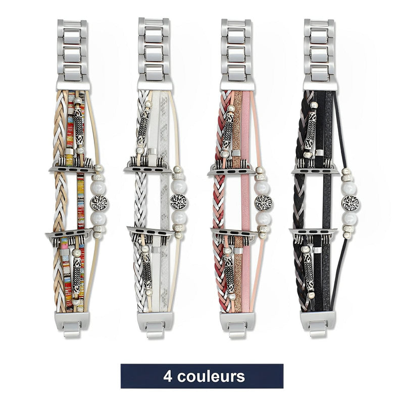 Bracelets pour Apple Watch modèle Ténecia avec charme arbre de vie, en blanc, noir, rose et multicolore, style élégant et.