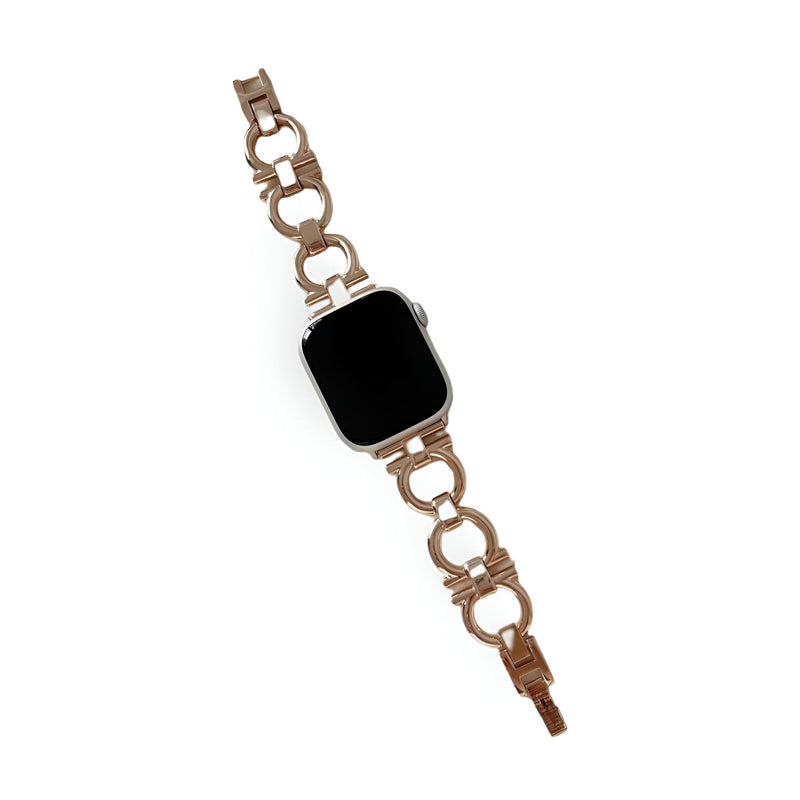 Bracelet Apple Watch Anima femme or rosé design circulaire maillons larges et petits intercalés.