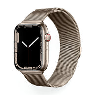 Bracelet Apple Watch en acier inoxydable or rosé tressé maille milanaise, élégant et fin, modèle Vyrn.