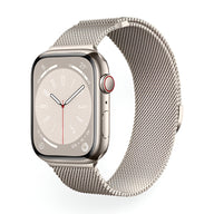 Bracelet Apple Watch en acier inoxydable argenté maille milanaise ajustable, modèle Vyrn.